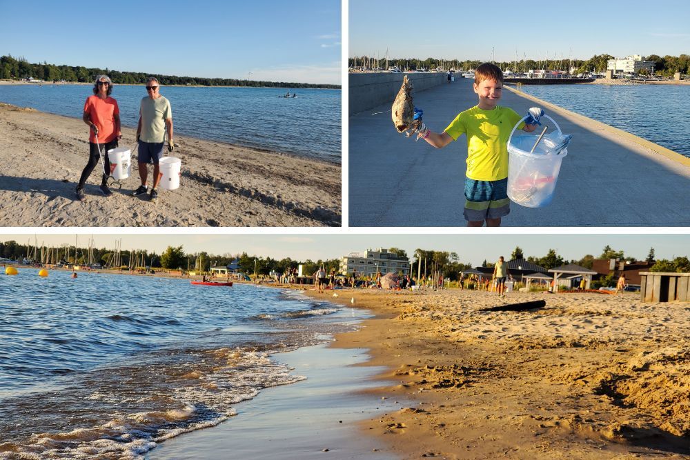 The Lake Huron Coastal Centre organized two sunset beach clean ups in Sauble Beach and Port Elgin (photographed). Participants collected plastic pollution along the beach to keep local plants and wildlife safe and healthy!