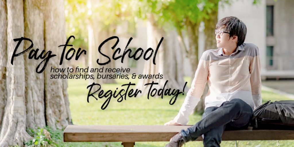 Pay for School Workshop, a young man sits on a bench with his backpack.